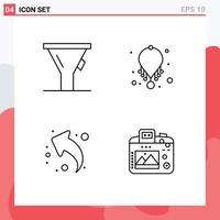 Mobile Interface Line Set of 4 Pictograms of liter up accessories necklace camera Editable Vector Design Elements