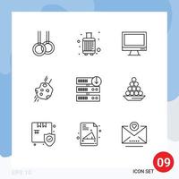 Pack of 9 Modern Outlines Signs and Symbols for Web Print Media such as comet meteor computer astronomy pc Editable Vector Design Elements