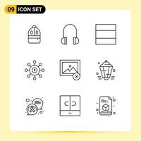 Outline Pack of 9 Universal Symbols of lantern image layout delete seeding Editable Vector Design Elements