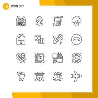 Pack of 16 Modern Outlines Signs and Symbols for Web Print Media such as suit astronaut dustbin data down Editable Vector Design Elements