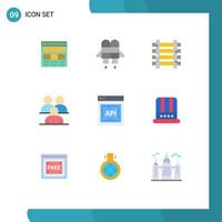 User Interface Pack of 9 Basic Flat Colors of api concept human station group conference Editable Vector Design Elements