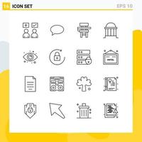 Group of 16 Outlines Signs and Symbols for column bank mail architecture education Editable Vector Design Elements