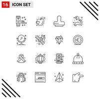 Pack of 16 creative Outlines of cleaning wealth clone keys hand Editable Vector Design Elements