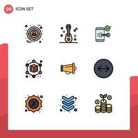 Pictogram Set of 9 Simple Filledline Flat Colors of announce geometric key cube phone Editable Vector Design Elements