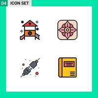 4 User Interface Filledline Flat Color Pack of modern Signs and Symbols of childhood plug nursery school easter book Editable Vector Design Elements