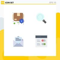 Mobile Interface Flat Icon Set of 4 Pictograms of box message gear search communication Editable Vector Design Elements