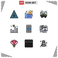 Set of 9 Modern UI Icons Symbols Signs for smartphone mobile picture application graph Editable Vector Design Elements