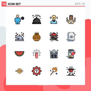 dieciséis plano color lleno línea concepto para sitios web móvil y aplicaciones seguro mano Servicio base de datos persona editable creativo vector diseño elementos