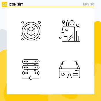 Set of 4 Vector Filledline Flat Colors on Grid for box data art user storage Editable Vector Design Elements