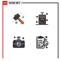 Modern Set of 4 Filledline Flat Colors and symbols such as knock camera smash suitcase internet Editable Vector Design Elements