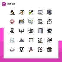 Modern Set of 25 Filled line Flat Colors and symbols such as chip crowd growth cinema communication Editable Vector Design Elements