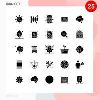 User Interface Pack of 25 Basic Solid Glyphs of search presentation shopping lcd laptop Editable Vector Design Elements