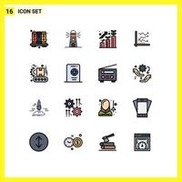 User Interface Pack of 16 Basic Flat Color Filled Lines of data analytics business analytic graph Editable Creative Vector Design Elements