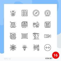 16 Creative Icons Modern Signs and Symbols of computer justice map balance yen Editable Vector Design Elements