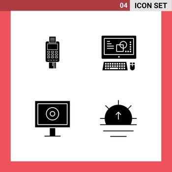 User Interface Pack of 4 Basic Solid Glyphs of machine creative check payment display Editable Vector Design Elements