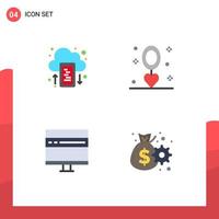 Modern Set of 4 Flat Icons Pictograph of cloud browser upload holiday develop Editable Vector Design Elements