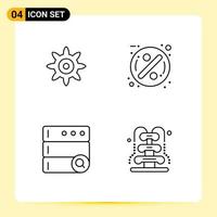 4 User Interface Line Pack of modern Signs and Symbols of setting fountain badge database romance Editable Vector Design Elements