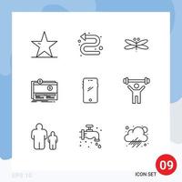 Group of 9 Outlines Signs and Symbols for platform funding left crowdfunding fly Editable Vector Design Elements