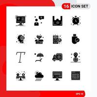 Pack of 16 Modern Solid Glyphs Signs and Symbols for Web Print Media such as earth timekeeper bag clock supermarket Editable Vector Design Elements