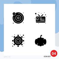 Set of 4 Commercial Solid Glyphs pack for atoms cucurbit card engine pumpkin Editable Vector Design Elements