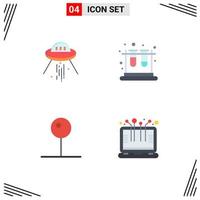 Set of 4 Commercial Flat Icons pack for space ship pin rocket lab media player Editable Vector Design Elements