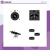 Solid Glyph Pack of 4 Universal Symbols of compass telescope travel web space Editable Vector Design Elements