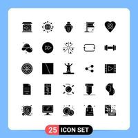 Editable Vector Line Pack of 25 Simple Solid Glyphs of fashion patch clown heart flag Editable Vector Design Elements