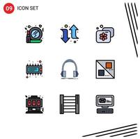 9 Universal Filledline Flat Colors Set for Web and Mobile Applications headphones audio beauty ic device Editable Vector Design Elements