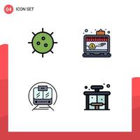 Set of 4 Modern UI Icons Symbols Signs for bacteria speed train experiment online trian Editable Vector Design Elements