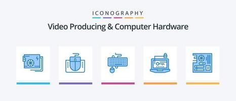 vídeo productor y computadora hardware azul 5 5 icono paquete incluso llave. computadora. computadora. acceso. ratón. creativo íconos diseño vector