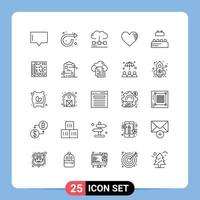 25 User Interface Line Pack of modern Signs and Symbols of bricks favorite computing like heart Editable Vector Design Elements