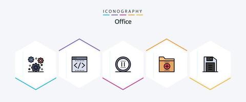 Office 25 FilledLine icon pack including office. file. startup. documents. pause vector