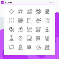 conjunto de 25 comercial líneas paquete para datos multimedia computadora lente buscar editable vector diseño elementos