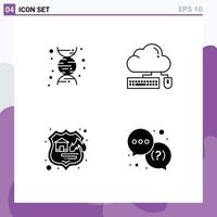 4 Thematic Vector Solid Glyphs and Editable Symbols of chemistry hosting computing cloud storage Editable Vector Design Elements