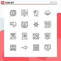 Set of 16 Modern UI Icons Symbols Signs for business wifi door connection minded Editable Vector Design Elements