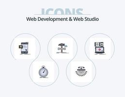 web desarrollo y web estudio línea lleno icono paquete 5 5 icono diseño. diseño. arrastrar. página. pantalla. computadora vector