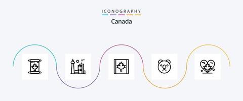 Canadá línea 5 5 icono paquete incluso otoño. corazón. toronto depredador. oso vector