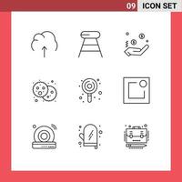 9 User Interface Outline Pack of modern Signs and Symbols of candy holi seat food hand Editable Vector Design Elements