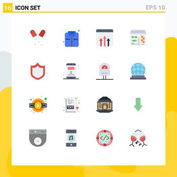 User Interface Pack of 16 Basic Flat Colors of shield defense data design web Editable Pack of Creative Vector Design Elements
