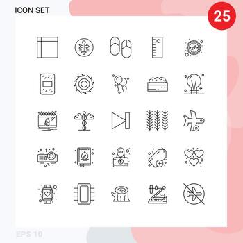 Modern Set of 25 Lines and symbols such as direction tool map pointer ruler picnic Editable Vector Design Elements