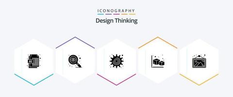 Design Thinking 25 Glyph icon pack including photo. gallery. settings. object. cube vector