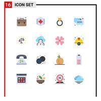 Set of 16 Modern UI Icons Symbols Signs for balance message ring conversation love Editable Pack of Creative Vector Design Elements