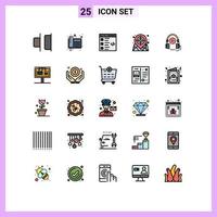 25 Universal Filled line Flat Colors Set for Web and Mobile Applications course web coding target map Editable Vector Design Elements