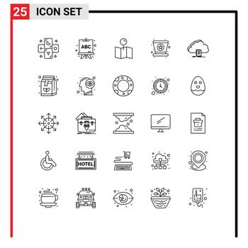 Pictogram Set of 25 Simple Lines of document cloud map star hat Editable Vector Design Elements