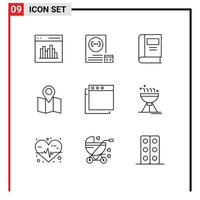 Universal Icon Symbols Group of 9 Modern Outlines of apps map development location knowledge Editable Vector Design Elements