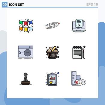 User Interface Pack of 9 Basic Filledline Flat Colors of terminal root universe command digital Editable Vector Design Elements