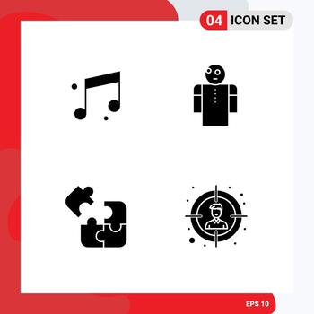 paquete de 4 4 moderno sólido glifos señales y símbolos para web impresión medios de comunicación tal como audio lógica brazos persona cuadrado editable vector diseño elementos