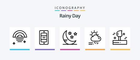 Rainy Line 5 Icon Pack Including floor. sun. clothes. rainy. cloud. Creative Icons Design vector