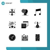 Pack of 9 creative Solid Glyphs of notes time outsource discount rating Editable Vector Design Elements