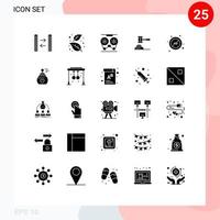 Modern Set of 25 Solid Glyphs and symbols such as gavel auction audio action reel Editable Vector Design Elements
